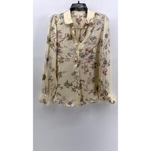 HARVER & BLAIRE LONDON Women's Cream Floral Button-Up Long Sleeve Top SZ M